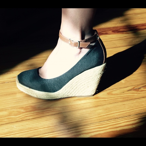 BCBG straw wedge heels with ankle strap