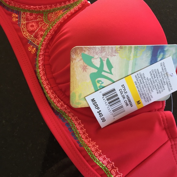 Hobie red embroidered bandeau bikini top - Picture 3 of 3