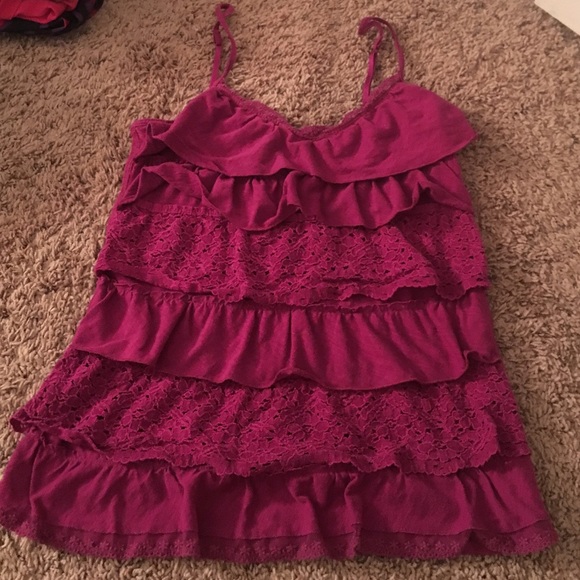 Purple ruffle tank top.