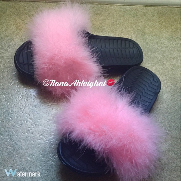 Oasis Pink Faux Fur Slides (already made)