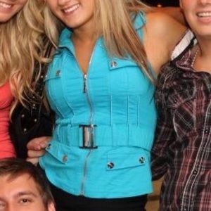 Baby blue top with belt