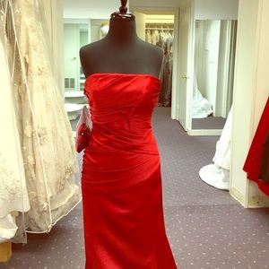 Strapless red satin gown
