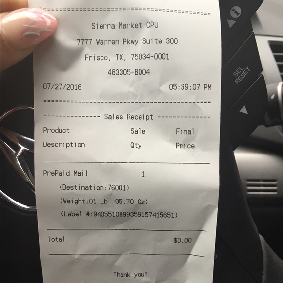 Receipt for latonyadriver