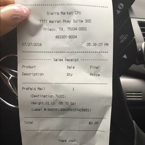 Receipt for latonyadriver