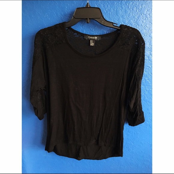 💣CLEARANCE💣 Lace-Detailed Black Top