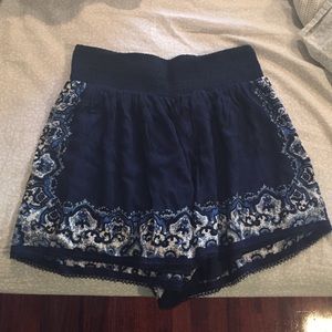 High waisted blue flowy shorts