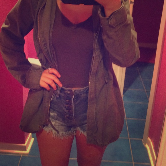 Army green jacket with hoodie