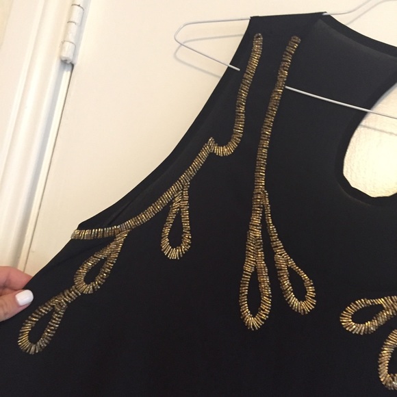 Shapeless black dress/top w/ gold beaded detail - Picture 3 of 3