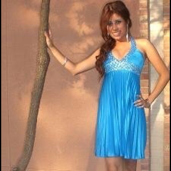 Blue/Turquoise halter dress with silver sequins