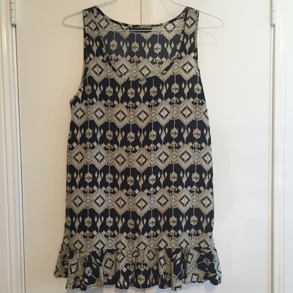 Black and white patterned dress with drop waist