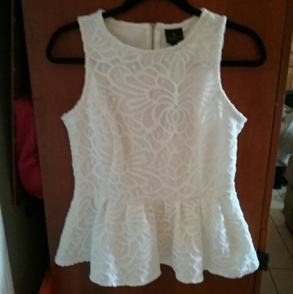 WORTHINGTON WHITE DRAMATIC PEPLUM BLOUSE PM PETITE