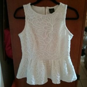 WORTHINGTON WHITE DRAMATIC PEPLUM BLOUSE PM PETITE