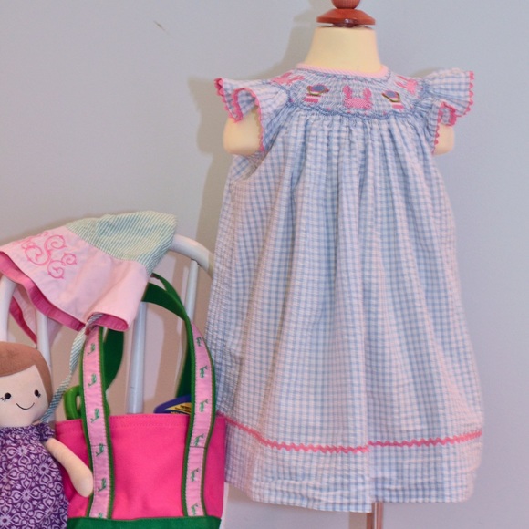 SOLD!!! Shrimp & Grits blue gingham smocked dress - Picture 1 of 3