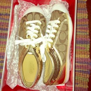 khaki/gold Coach Shoes