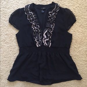Black ruffle blouse