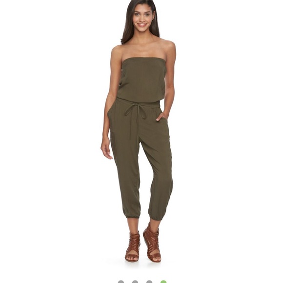 green strapless romper