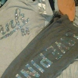 Pink tee and bling sweat capries