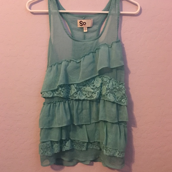 turquoise ruffle top