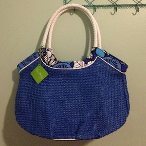 NWT Vera Bradley Straw Bucket Tote in BLUE BAYOU