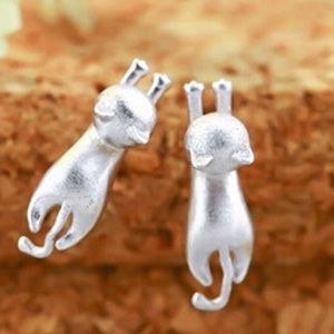 Silver Plated Kitten Earrings