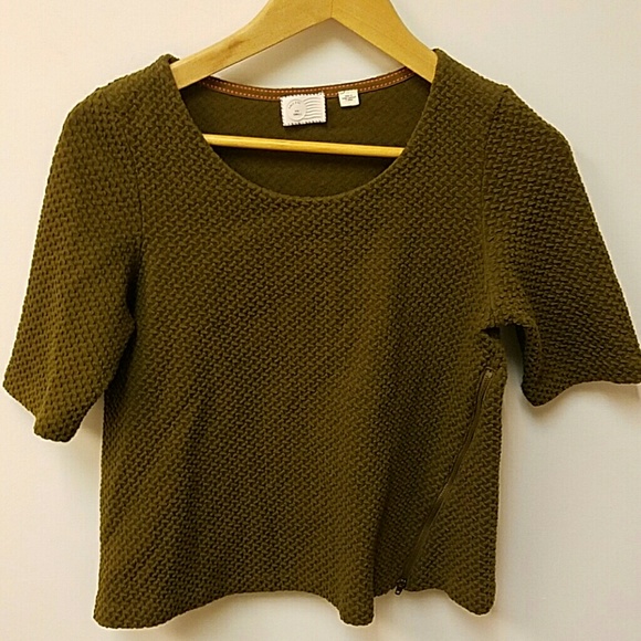 Olive Anthropologie top with zipper accent