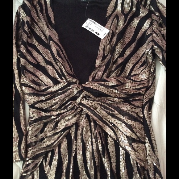 Black sequence dress with gold detail - Picture 2 of 4