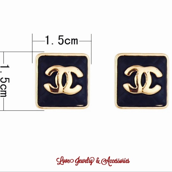 Designer Quilted C Logo square black&Gold earrings - Picture 4 of 4