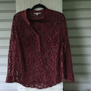 Plus size burgundy lace blouse.