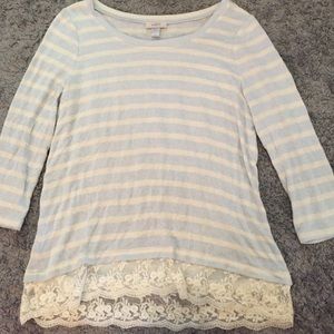 Striped lace trimmed sweater