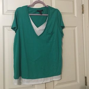 Top green with white undershirt sewn into front