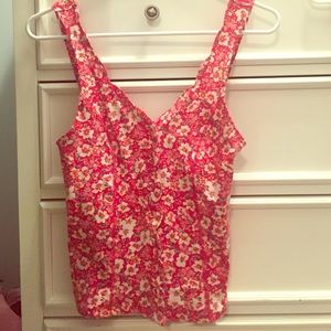 Floral red button up tank
