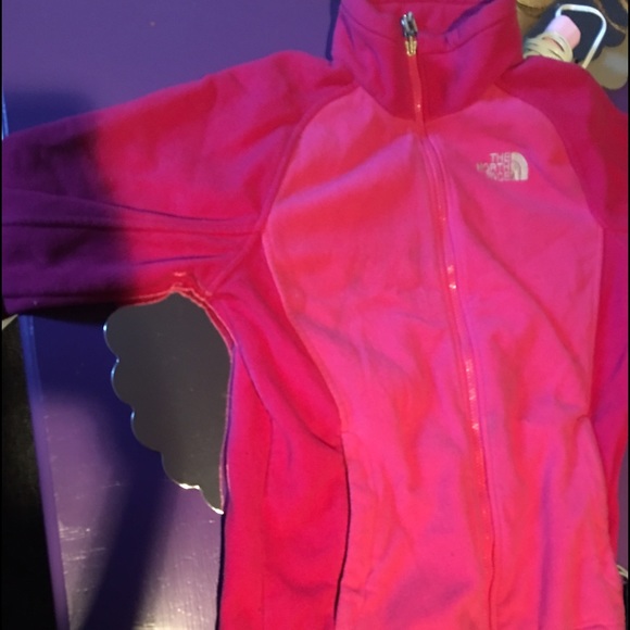Hot pink north face jacket.