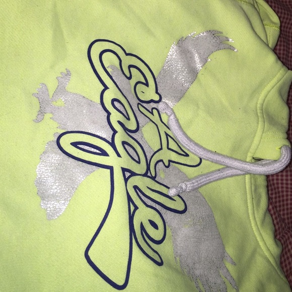 Neon yellow American eagle pull-over hoodie