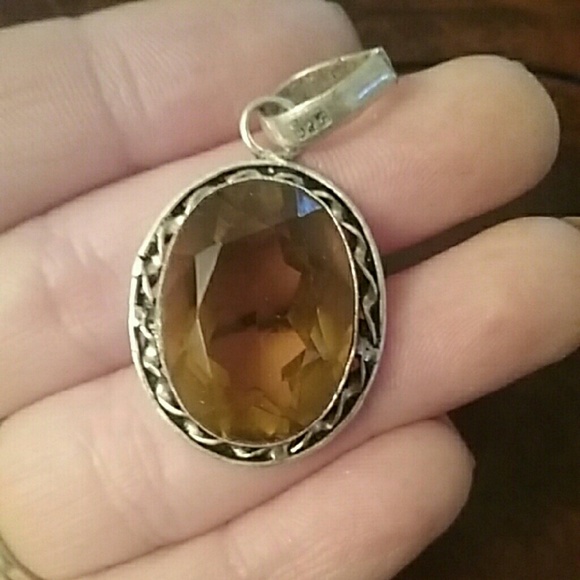 Citrine 925 Sterling Silver Oval Pendant Necklace