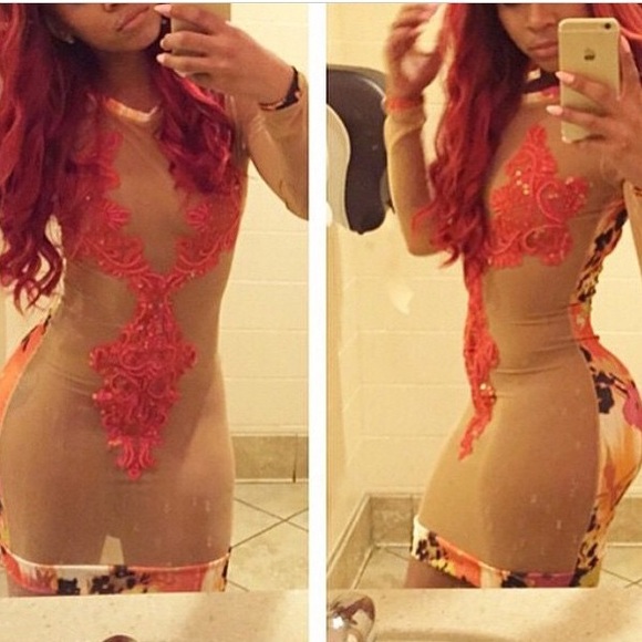 Custom cutout mesh floral dress