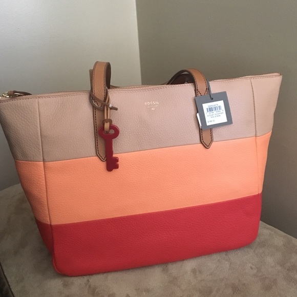 Fossil Sydney Shopper Pink multi color stripe tote - Picture 4 of 4