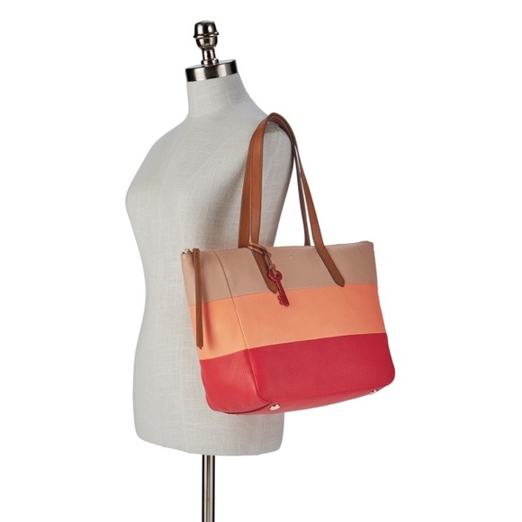 Fossil Sydney Shopper Pink multi color stripe tote - Picture 3 of 4