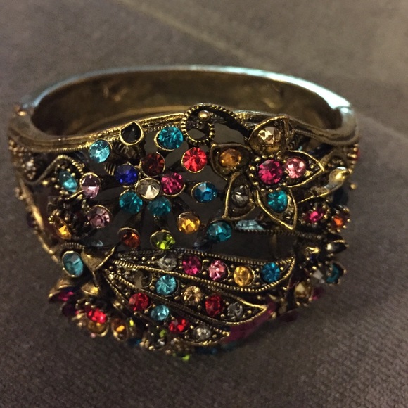 Beautiful Gold Multi-colored stone Cuff Bracelet