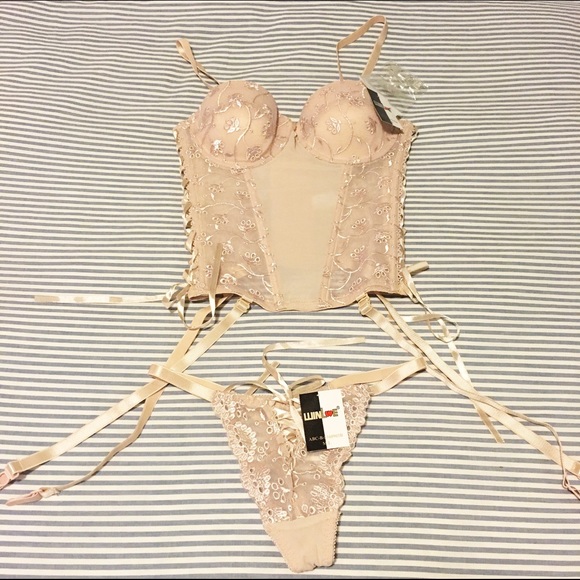 Nude Mesh and Eyelet Lace Bedroom Set