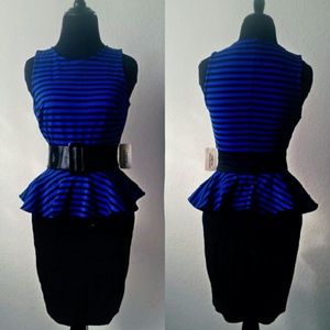 Black and blue peplum dress /belt