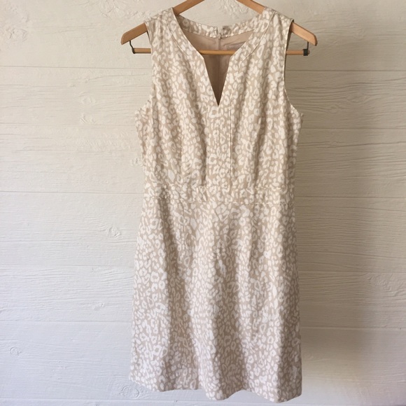 Banana Republic White and Tan V-neck Dress