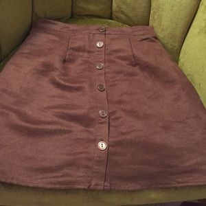 Brown suede button skirt