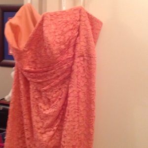 Coral strapless lace dress