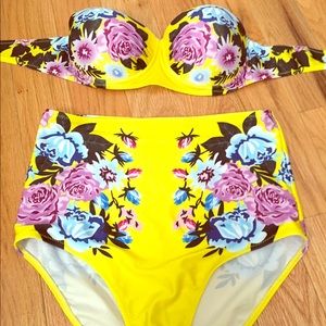 Yellow Floral Print High wasted bikini