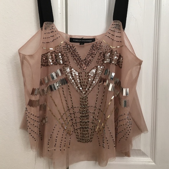 Nude and beaded going out crop