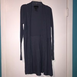 knee length blue cardigan