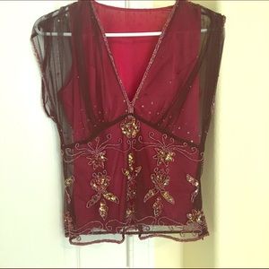 Beautiful Burgundy and Black Sequin and Beaded Top