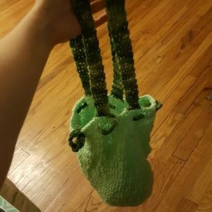 Homemade crocheted laundry bag