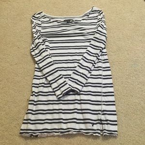 American Eagle Boatneck Navy and White Striped Tee