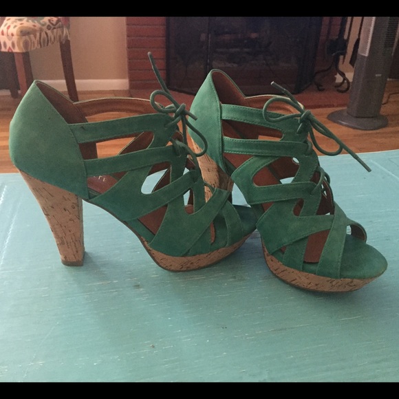 Turquoise lace-up heels